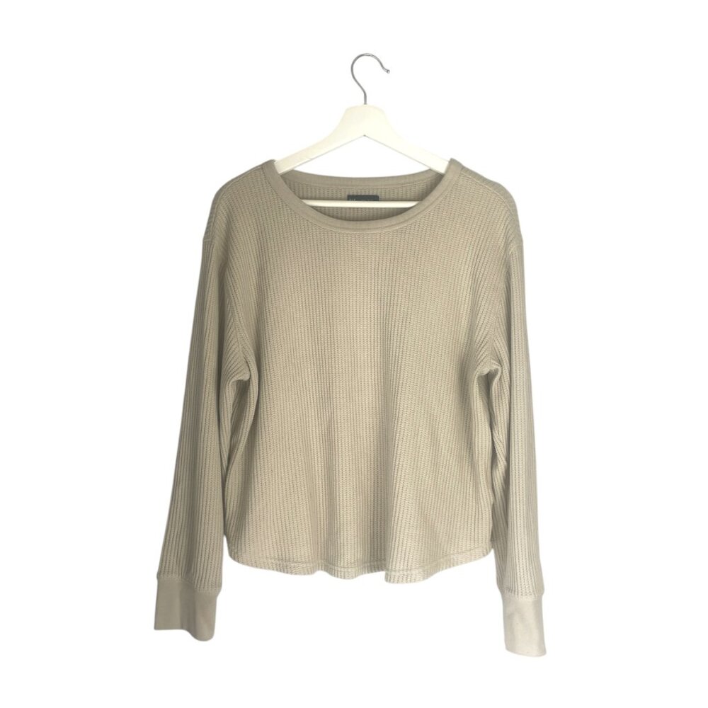 Gap Moonstone Beige Long Sleeve Chunky Waffle Crewneck Shirt Size Small Petite